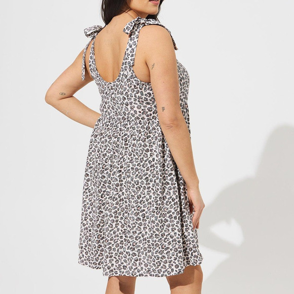 Torrid‎ 5 (5X 28) Leopard Cotton Slub Tie Shoulder Beach Cover Up Mini Dress New - Picture 4 of 4